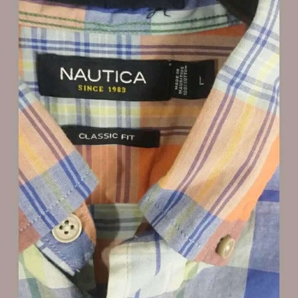 Nautica men's multi-color plaid shirt size L NWT! - Picture 5 of 7